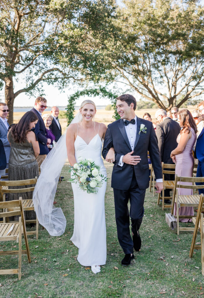 Outdoor wedding ceremony exit at Ravenel Bridge Charleston South Carolina
