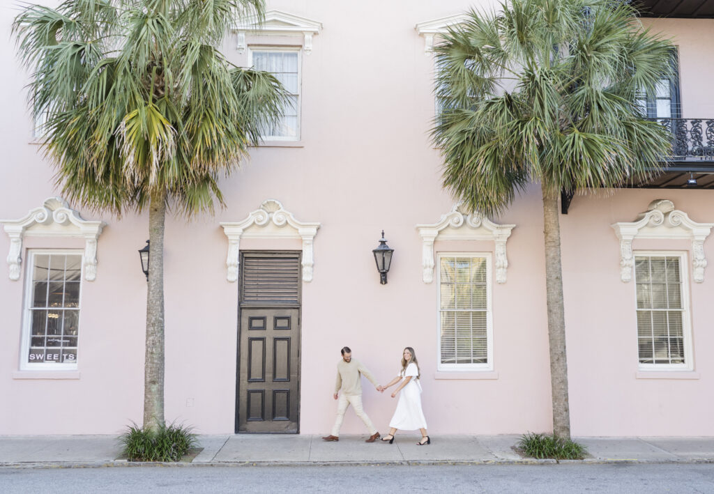 Spencer and Tyler during their engagement session in downtown Charleston, South Carolina.