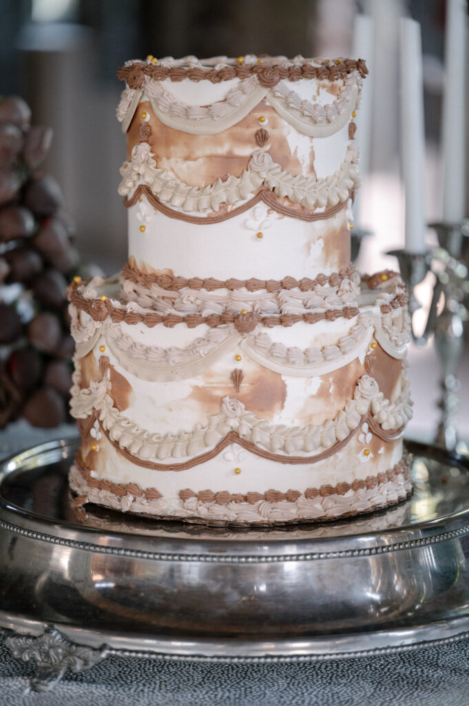 Two-tiered mocha wedding cake