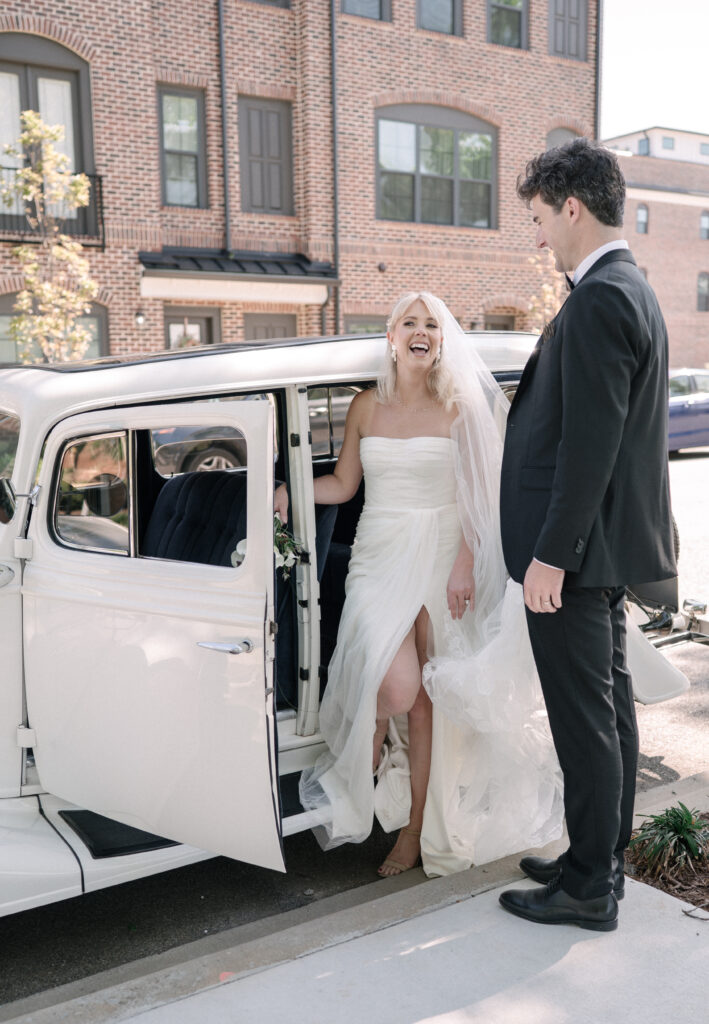 Vintage Car and Wedding Couple