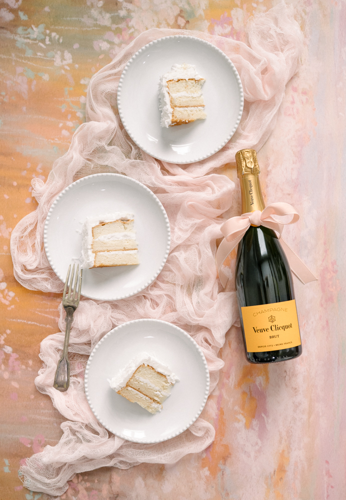 Wedding Cake flat lat with Champagne