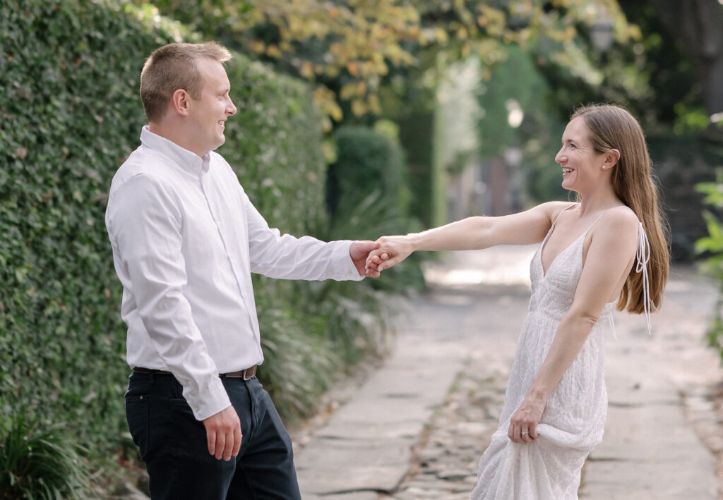 Charleston engagement session Rainbow Row and The Battery