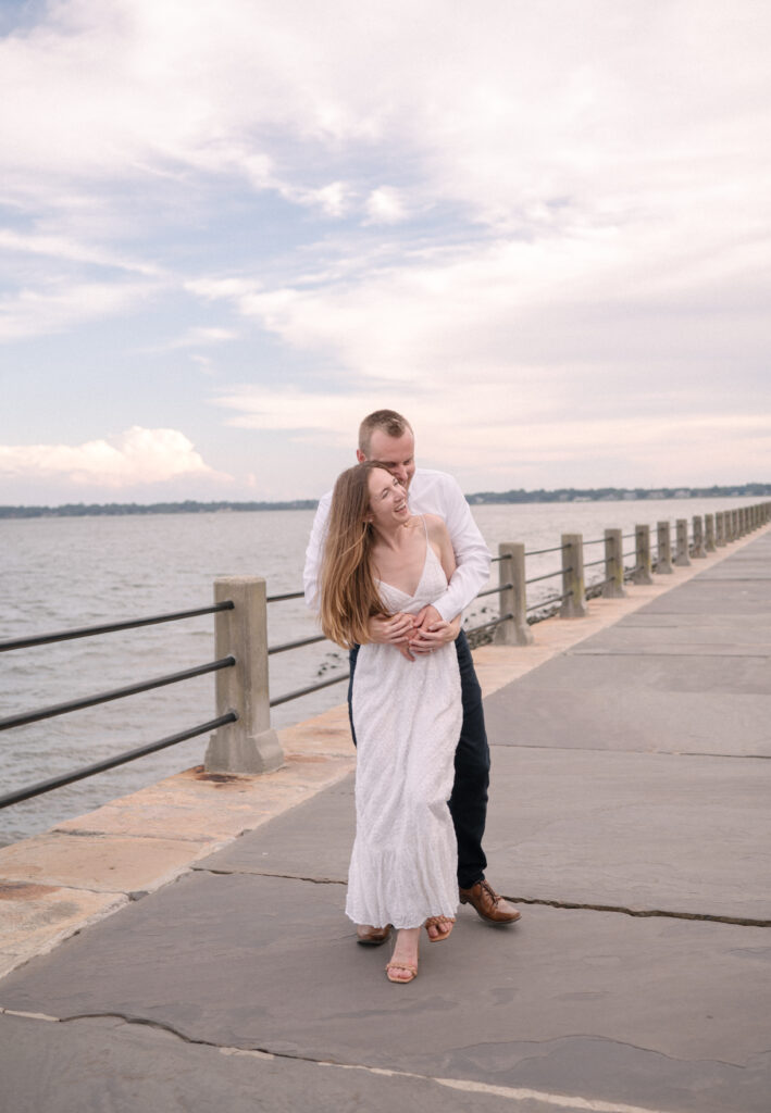 Charleston engagement session Rainbow Row and The Battery