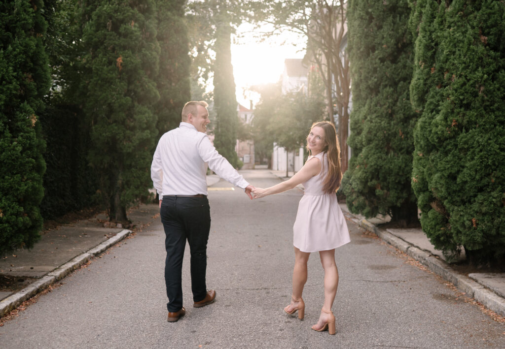 Charleston engagement session Rainbow Row and The Battery