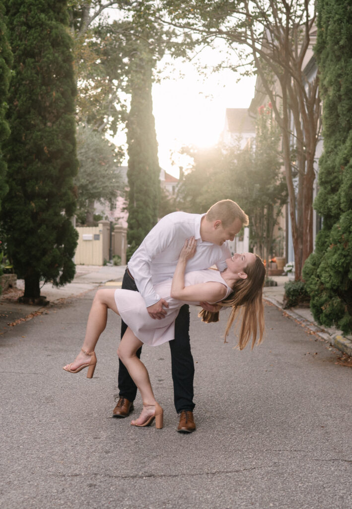 Charleston engagement session Rainbow Row and The Battery