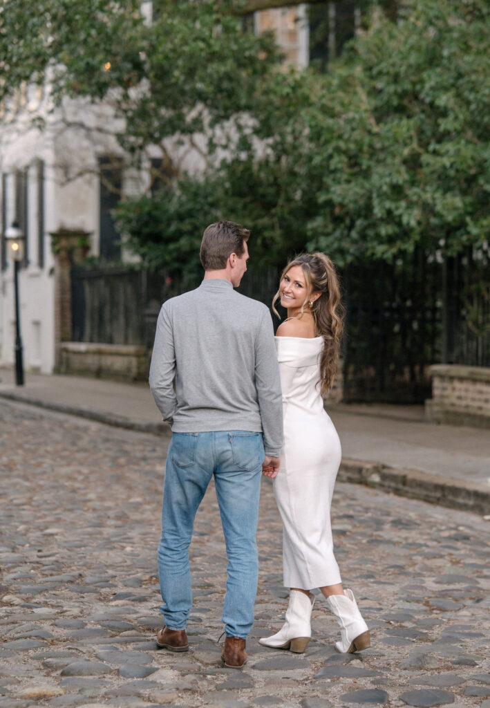 couple poses for engagement photos