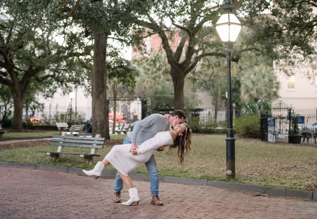 couple poses for engagement photos